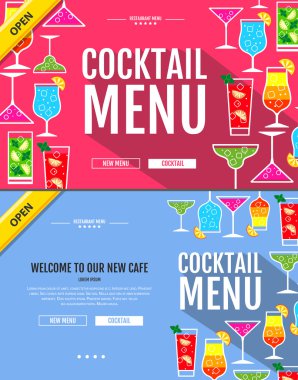 Düz stil kokteyl menü kavramı Web sitesi tasarımı. Kurumsal kimlik