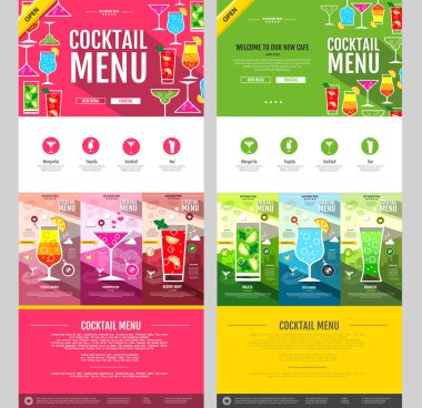 Düz stil kokteyl menü kavramı Web sitesi tasarımı. Kurumsal kimlik