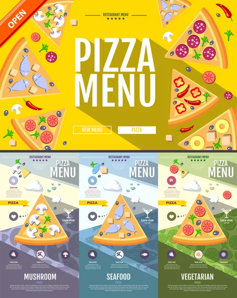 Ploché styl pizza menu koncepce webových stránek. Firemní identita — Stockový vektor