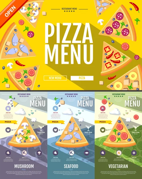 Düz stil pizza menü kavramı Web sitesi tasarımı. Kurumsal kimlik