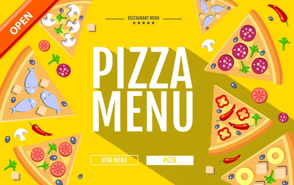Düz stil pizza menü kavramı Web sitesi tasarımı. Kurumsal kimlik