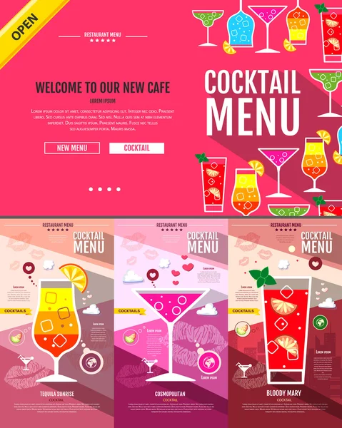 Düz stil kokteyl menü kavramı Web sitesi tasarımı. Kurumsal kimlik