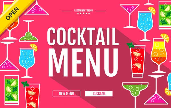 Concepto de menú de cóctel de estilo plano Diseño de sitio web. Identidad corporativa — Vector de stock