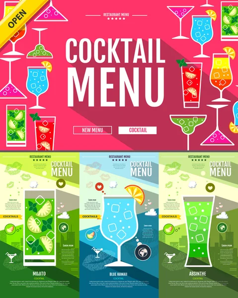 Concept de menu cocktail de style plat Conception de site Web. Identité d'entreprise — Image vectorielle