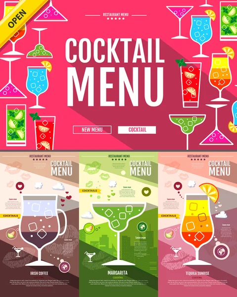 Concept de menu cocktail de style plat Conception de site Web. Identité d'entreprise — Image vectorielle