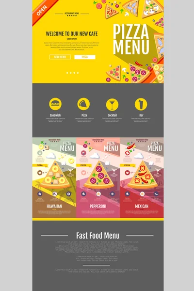 Düz stil pizza menü kavramı Web sitesi tasarımı. Kurumsal kimlik