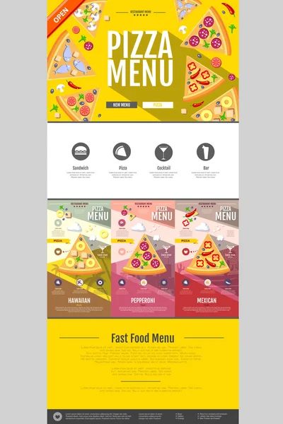 Düz stil pizza menü kavramı Web sitesi tasarımı. Kurumsal kimlik — Stok Vektör