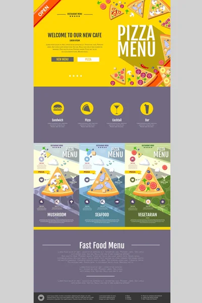 Düz stil pizza menü kavramı Web sitesi tasarımı. Kurumsal kimlik