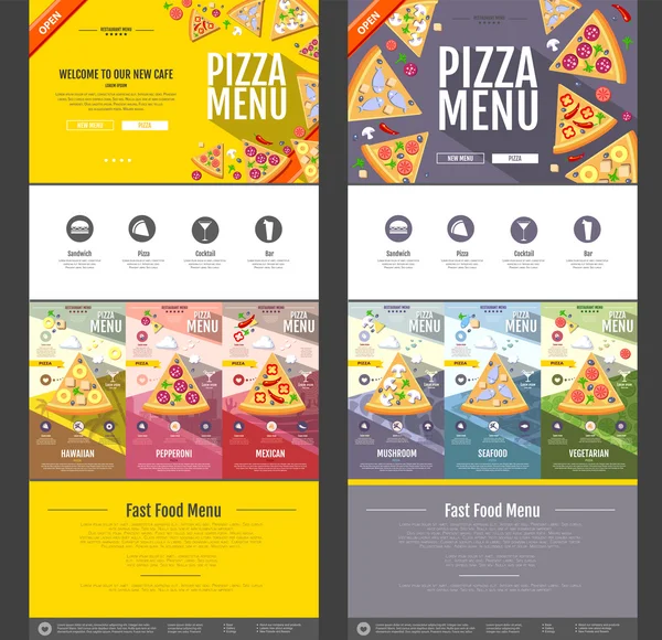 Concepto de menú de pizza de estilo plano Diseño de sitio web. Identidad corporativa — Archivo Imágenes Vectoriales