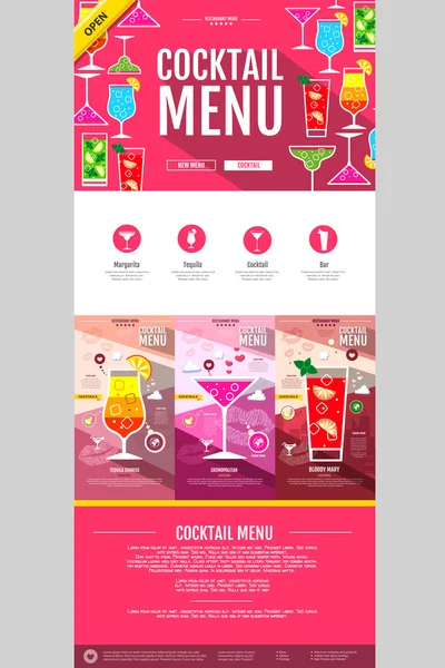 Düz stil kokteyl menü kavramı Web sitesi tasarımı. Kurumsal kimlik — Stok Vektör