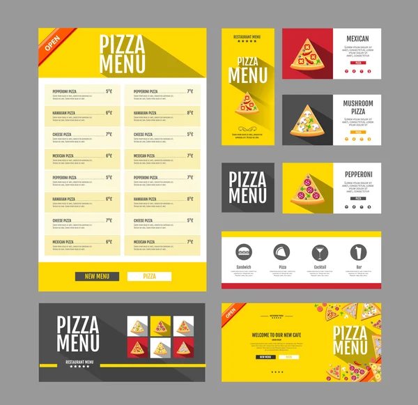 Diseño de menú de pizza de estilo plano. Plantilla de documento. Identidad corporativa — Vector de stock