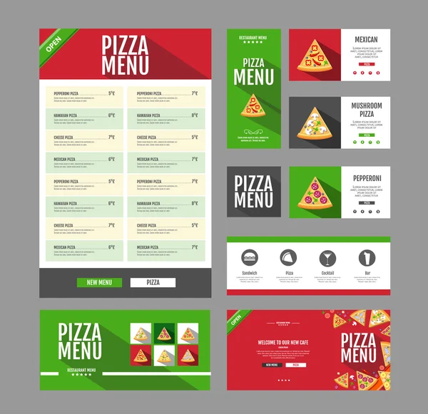 Diseño de menú de pizza de estilo plano. Plantilla de documento. Identidad corporativa — Vector de stock