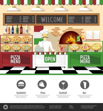 Düz stil pizzacı iç. Web sitesi tasarımı