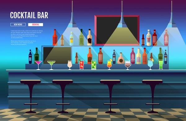 Interior de estilo plano de bar de cócteles — Vector de stock