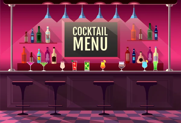 Interior de estilo plano de bar cocktail —  Vetores de Stock