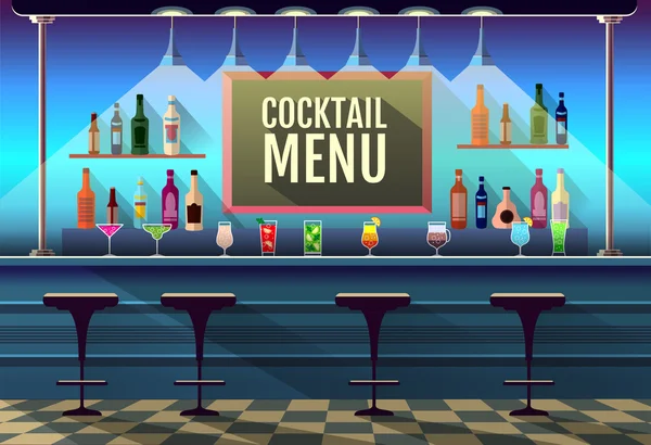 Interno in stile piatto del cocktail bar — Vettoriale Stock