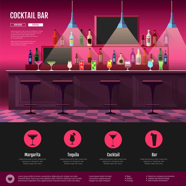 Interior de estilo plano de bar cocktail —  Vetores de Stock