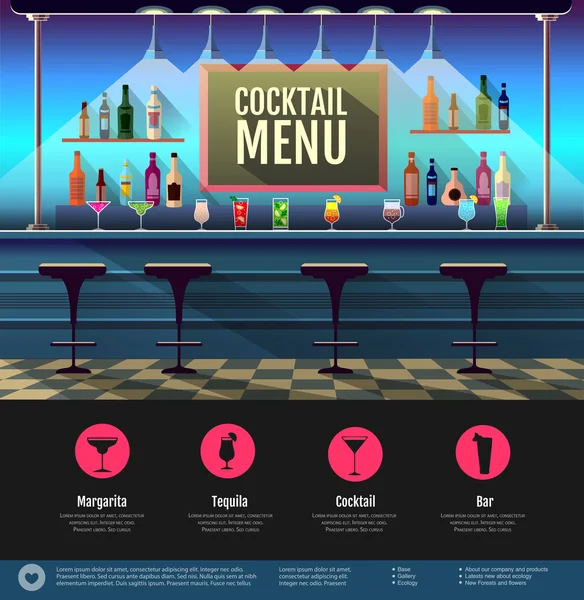 Interior de estilo plano de bar de cócteles — Vector de stock