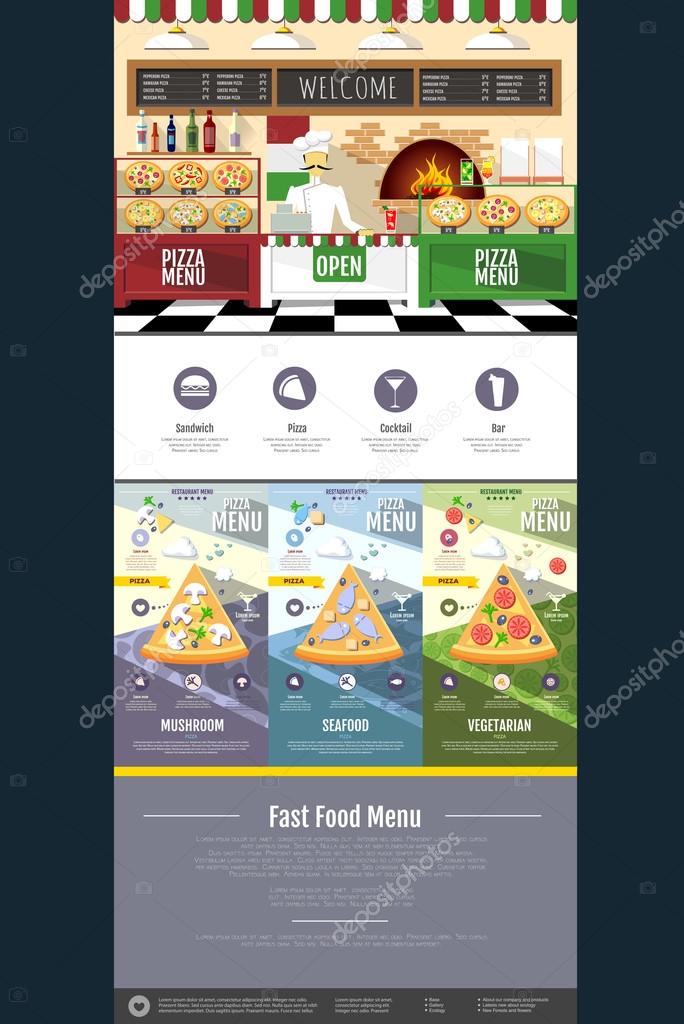Flat style pizza menu concept Web site design. Interior design
