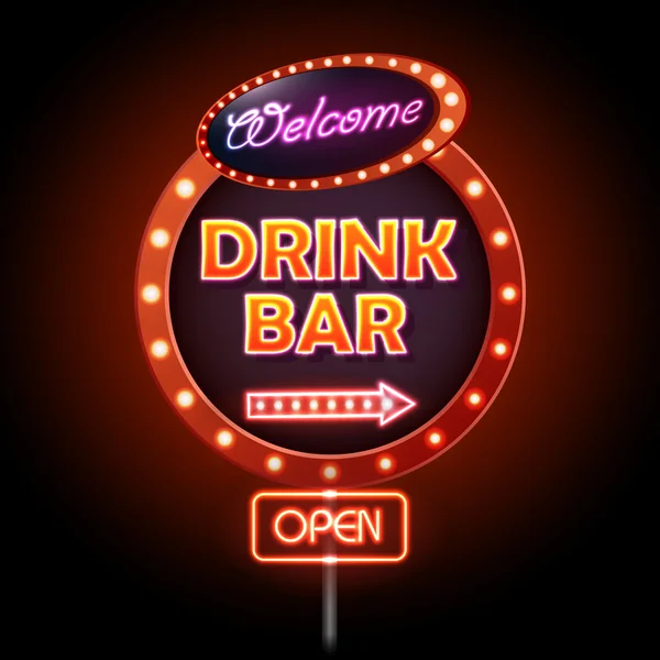 Bar de bebidas signo de neón — Vector de stock