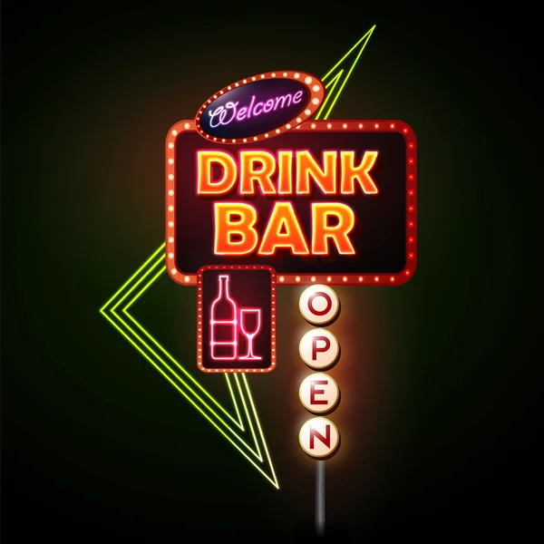 Drink bar Neon sign — Stock Vector