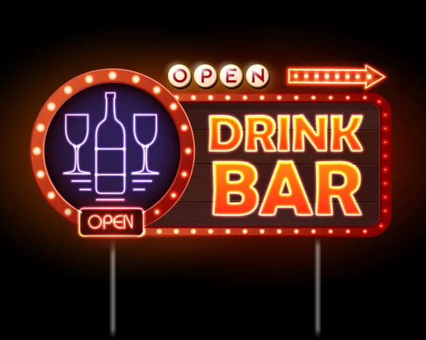 İçki bar Neon tabela — Stok Vektör