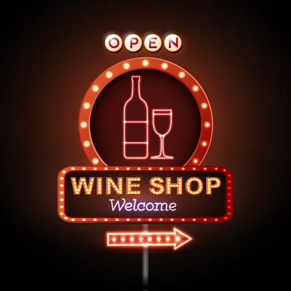 Wine shop neon sign — Stock Vector