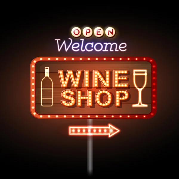 Tienda de vinos neón signo — Vector de stock