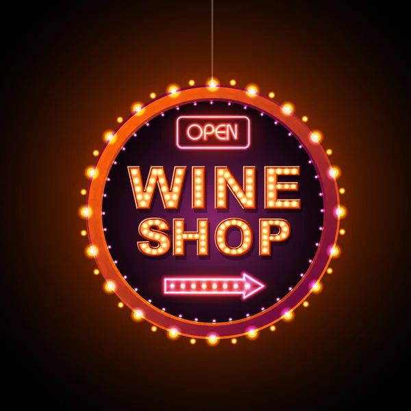Şarap dükkanı neon tabela — Stok Vektör