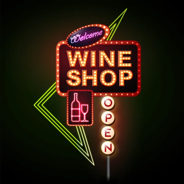 Tienda de vinos neón signo — Vector de stock