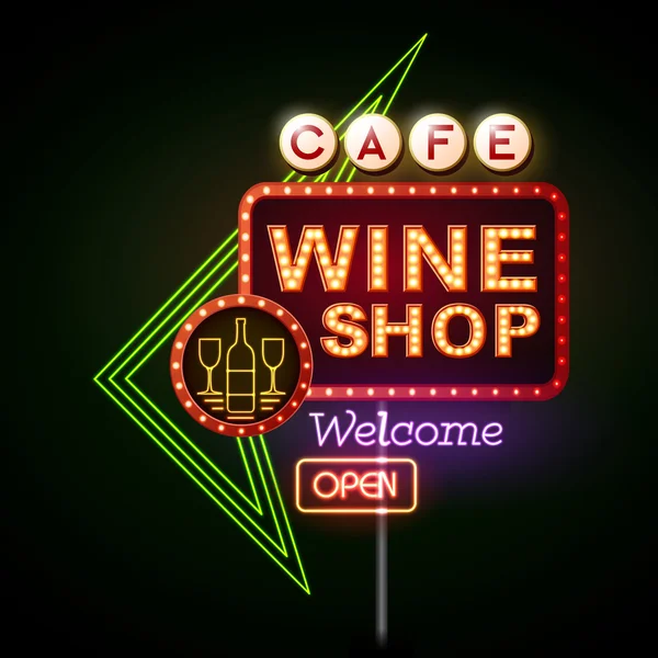 Wine shop neon sign — Stock Vector