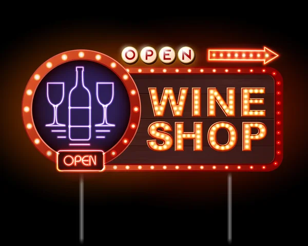Tienda de vinos neón signo — Archivo Imágenes Vectoriales