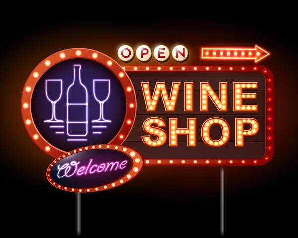 Wine shop neon sign — Stock Vector