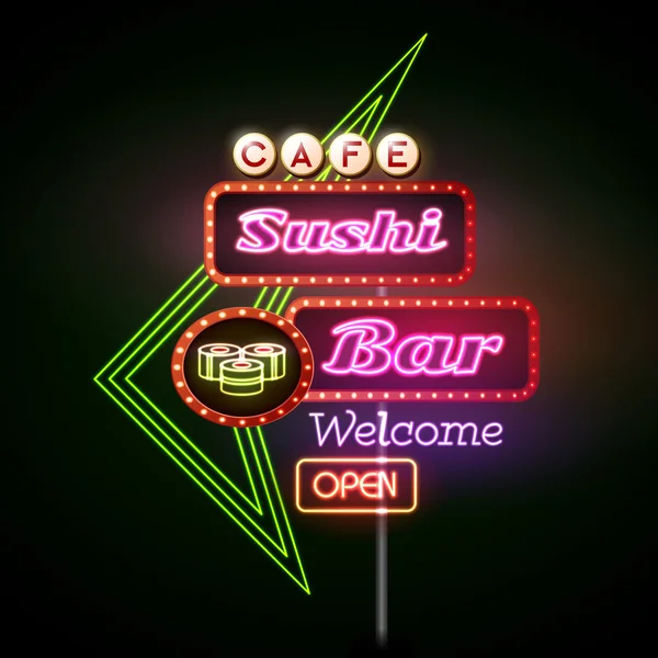 Sushi bar neon znak. Ilustracja wektorowa — Wektor stockowy