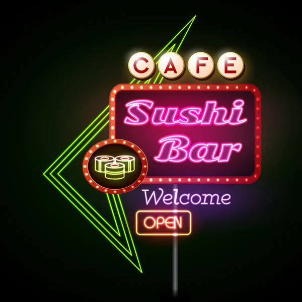 Sushi bar letrero de neón. Ilustración vectorial — Vector de stock