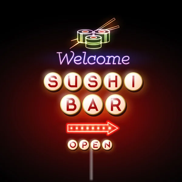 Sushi bar neón signo — Vector de stock