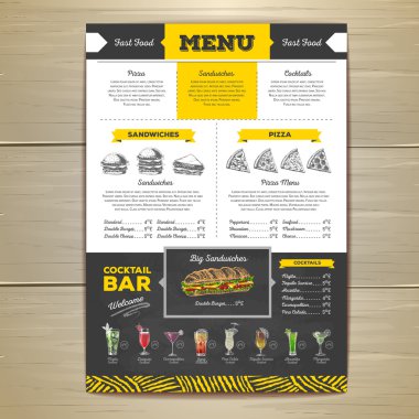 Vintage tebeşir çizim fast food menü tasarımı. Sandviç kroki