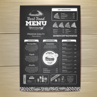 Vintage tebeşir çizim fast food menü tasarımı. Pizza kroki