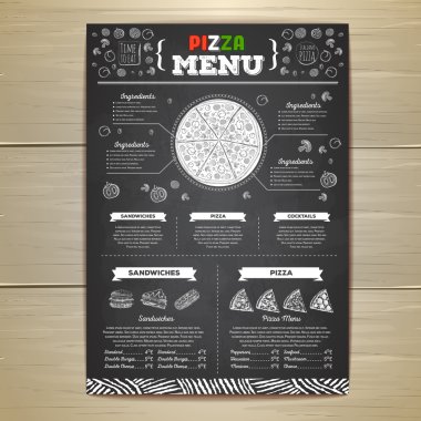 Vintage tebeşir çizim fast food menü tasarımı. Pizza kroki 