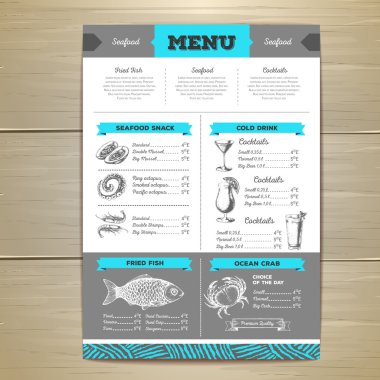 Vintage deniz ürünleri menü tasarımı. 