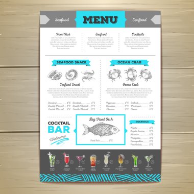Vintage deniz ürünleri menü tasarımı. 