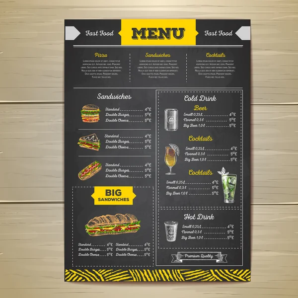 Vintage-Kreide zeichnet Fast-Food-Menü-Design. Sandwich-Skizze — Stockvektor