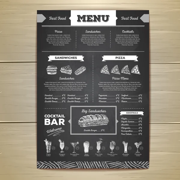 Gesso vintage disegno menu fast food design. Schizzo sandwich — Vettoriale Stock