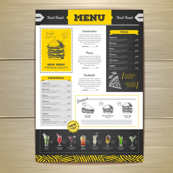 Giz vintage desenho design menu fast food. Esboço de sanduíche — Vetor de Stock