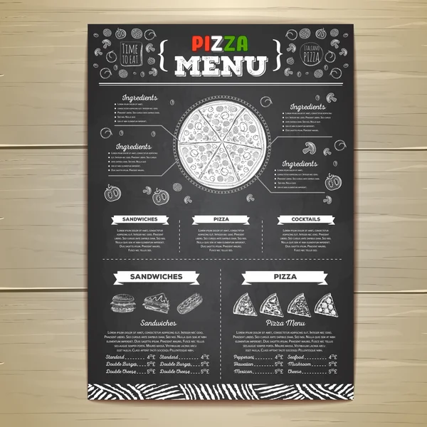 Vintage krijt tekening fastfood menu ontwerp. Pizza schets — Stockvector