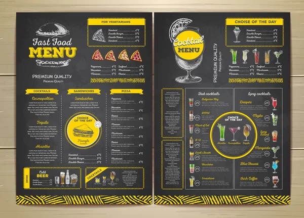 Vintage chalk drawing fast food menu design. Cocktail menu — Stock Vector