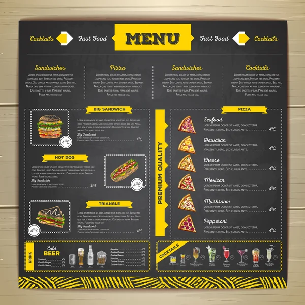 Vintage krijt tekening fastfood menu ontwerp. Cocktailkaart — Stockvector