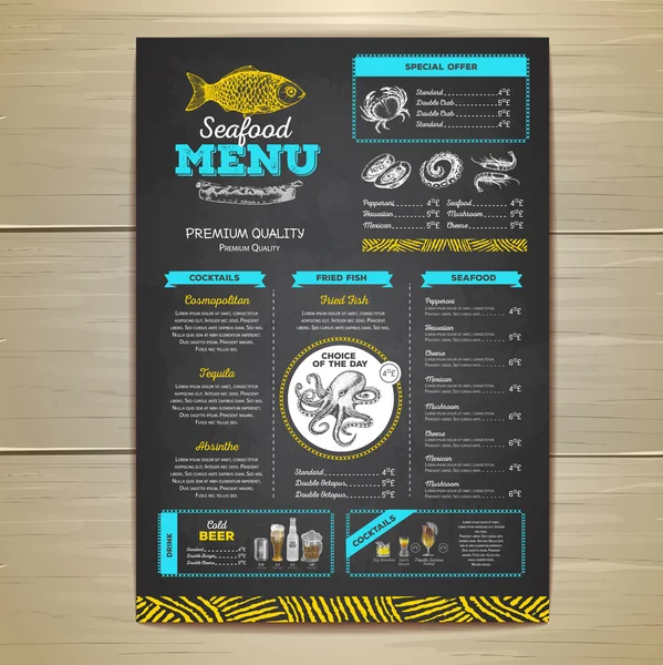 Vintage kapur menggambar desain menu seafood . - Stok Vektor