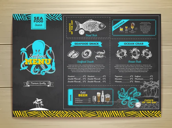Desenho de giz vintage design de menu de frutos do mar . — Vetor de Stock