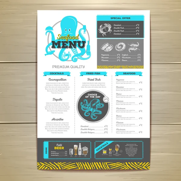 Design de menu de frutos do mar vintage . — Vetor de Stock